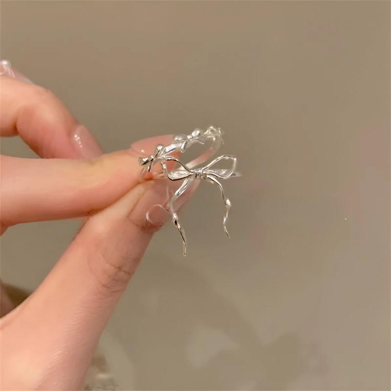 Sweet  Ribbon Bowknot Opening Adjustable Ring For Women Girls Light Luxury Bow Finger Ring Party Jewelry Birthday Gifts