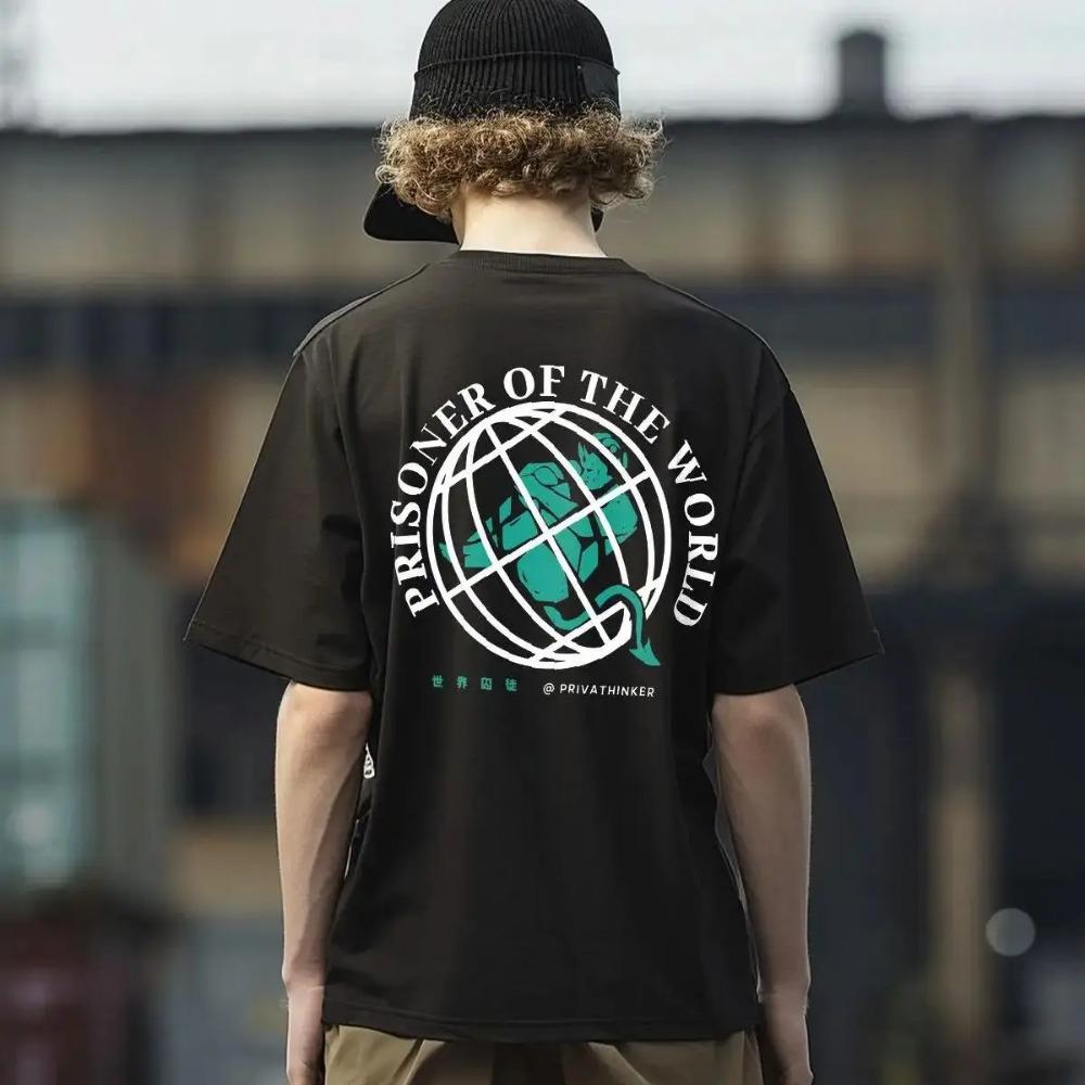 

Prisoner Of The World Мужские топы с коротким рукавом Модная уличная одежда Чистый хлопок Футболки свободного покроя Летние мужские повседневные футболки с круглым вырезом XXXL чёрный