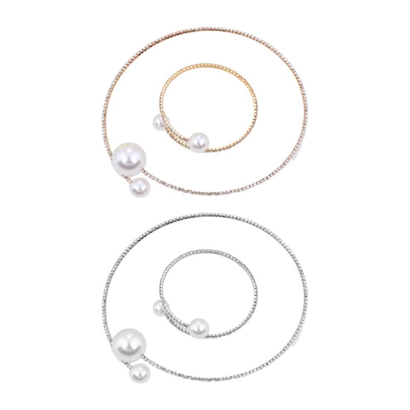 2 pieces Beautiful Fashion Pearl Open Choker Necklace and Bracelet Set Gift for Lover Fiancee Wife Mother Valentine