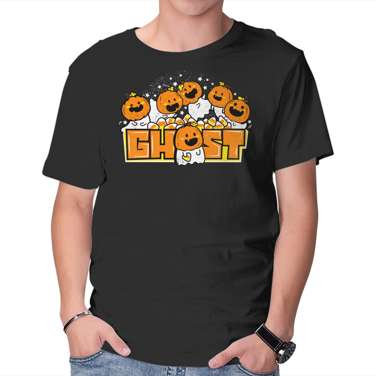 Unisex Crew Neck T-Shirt Chibi Pumpkin Ghost Graphic Short Sleeve Casual Tee M