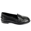 Genuine Leather Black Round Toe Short Heeled Loafer Women's Casual Shoes