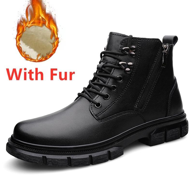 

Боковая молния мужская обувь для ходьбы на открытом воздухе осень-зима высокие ботинки усиленные универсальные повседневные теплые плюшевые меховые мотоциклетные ботинки 47