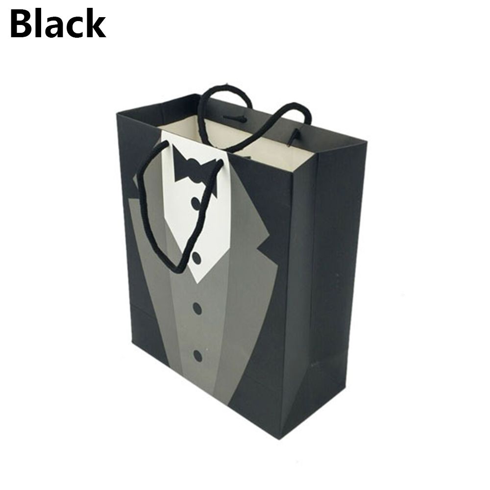 

2/5pcs New Kraft Paper Party Supplies Thank You Tuxedo Groomsmen Shop Loot Gift Bag with Handles 2PCS чёрный