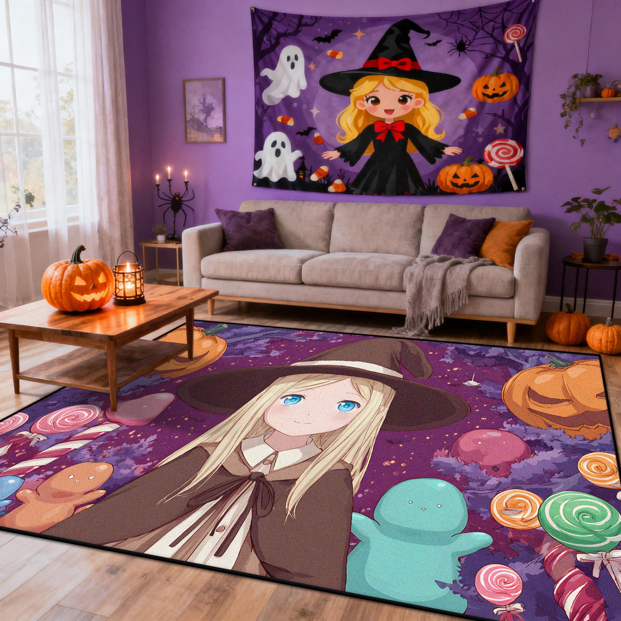 

Halloween Girl Cartoon Purple Cute Rug Carpet for Living Room Bedroom Home Decor Floor Mat Non-slip for Sofa Doormat Gift Kids 60x90cm