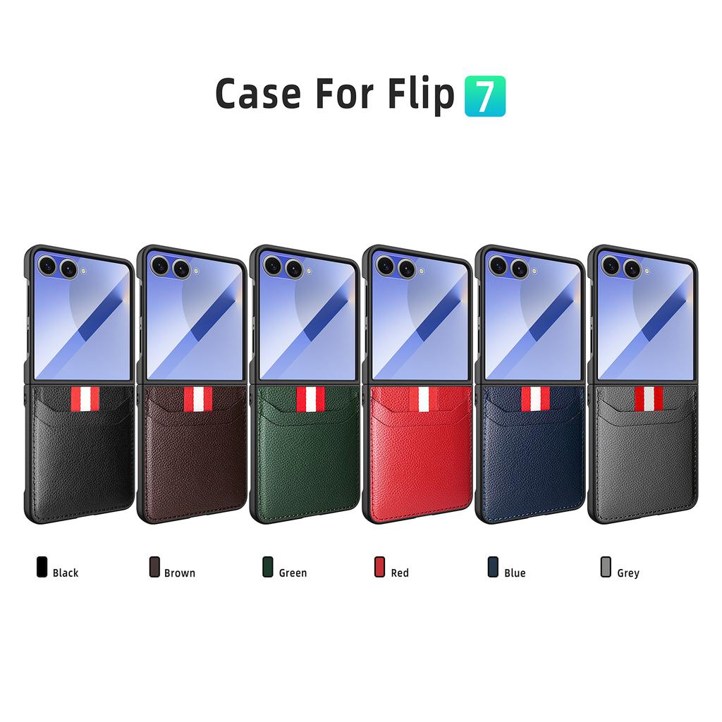 For Samsung Galaxy Z Flip 7 Case Luxury Lichee PU Leather Skin Card Protective Back Cover Case For Samsung Z Flip 7 6 5 4 Shell