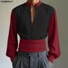 INCERUN Men Long Sleeve Patchwork Open Front Casual Party Shirts Tops