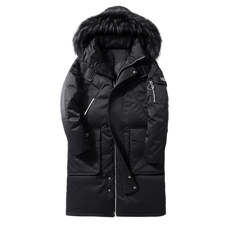 Medium and Long Down Jacket Men's Winter Big Fur Collar Tooling Over the Knee, Piled and Thickened Warm and Cold Jacket