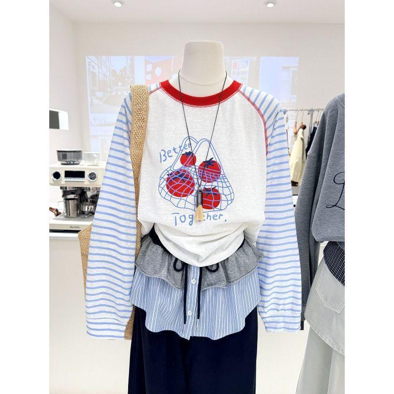Women Plus Size Long Sleeve T Shirt Raglan Sleeve Cartoon Print Casual Spring Summer