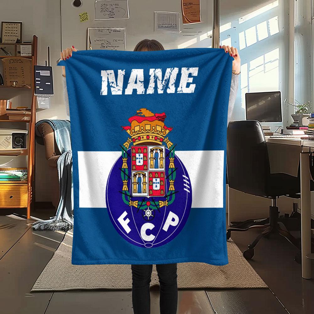 Custom Name,FC Porto Printed Flannel Blanket, soft throw for bedroom sofa, washable, Christmas present, great gift.