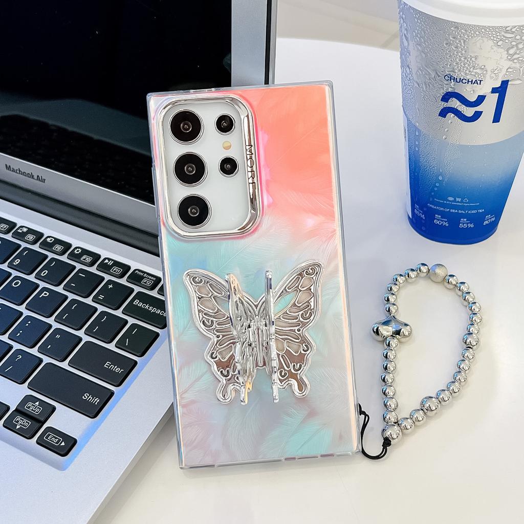 Samsung S25ultra Phone Case Laser Electroplating S24 All Inclusive Butterfly Bracket Bracelet A56 Hard Case