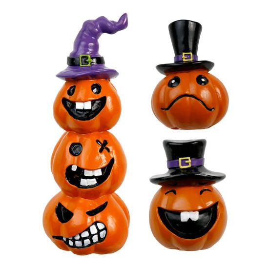 Festive Halloween Room Decor Pumpkin Statue, Resin Spooky Face Figurine for Durable Art Indoor Tabletop, Tiered Tray, Party, Home Hand Painted Crafts