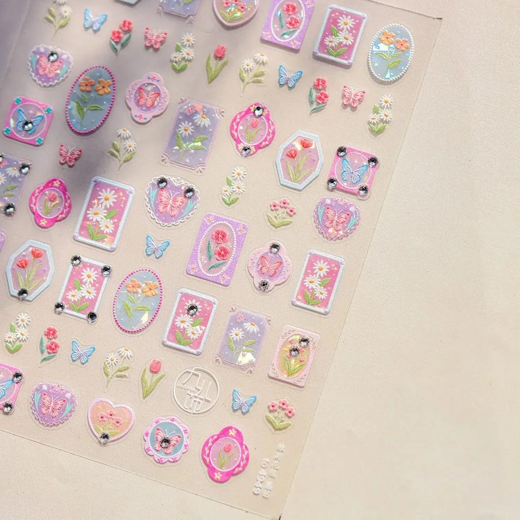 Charming Petal Flower Colorful Wildflowers Daisy Leaves 5D Relief Self Adhesive Nail Art Sticker Decoration Manicure Decal DIY