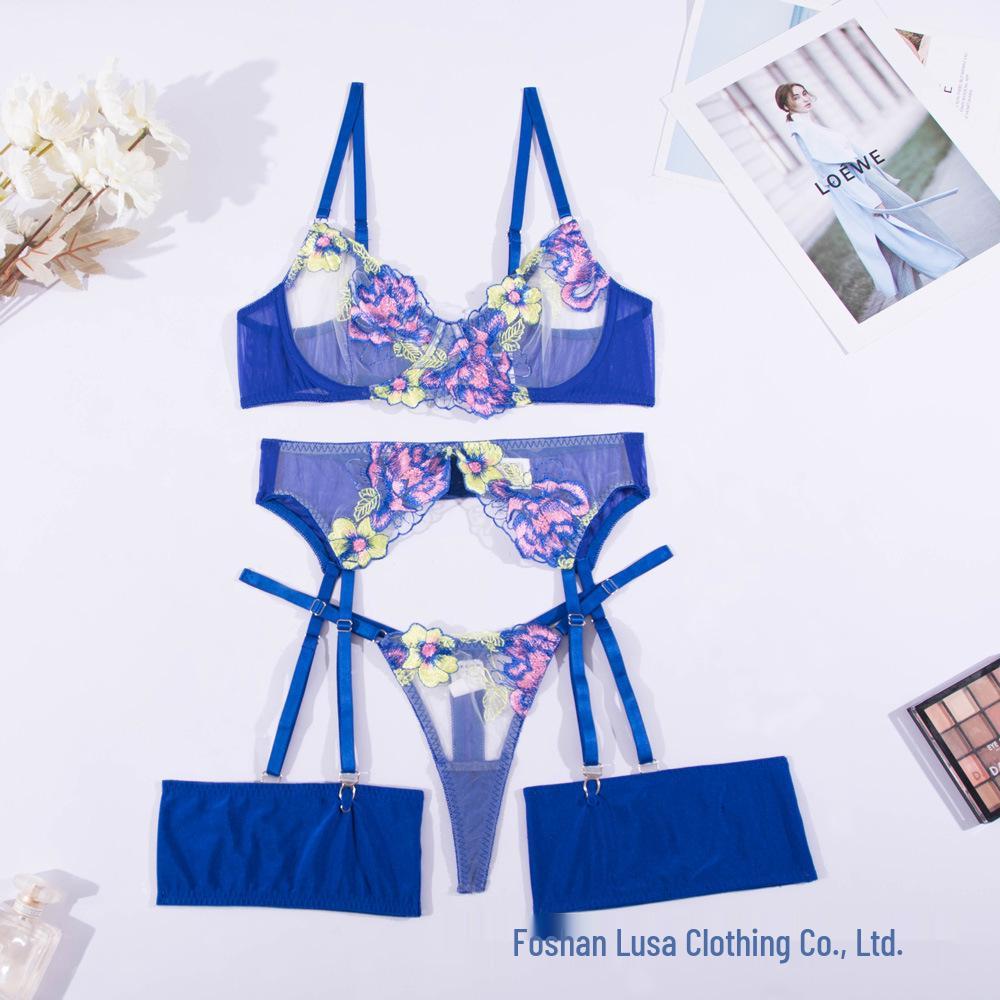 Stylish Steel Ring Embroidery Mesh Garter Belt Set - Multi-Color Body Shaping with Split Design