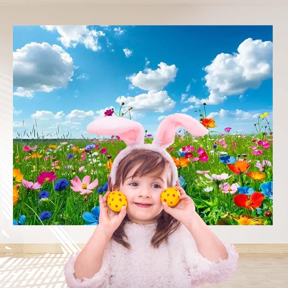 Frühlings-Hintergrund Garten Blüte Blume Blauer Himmel Weiße Wolke Baby-Geburtstags-Deko Banner Foto-Hintergrund für Fotostudio