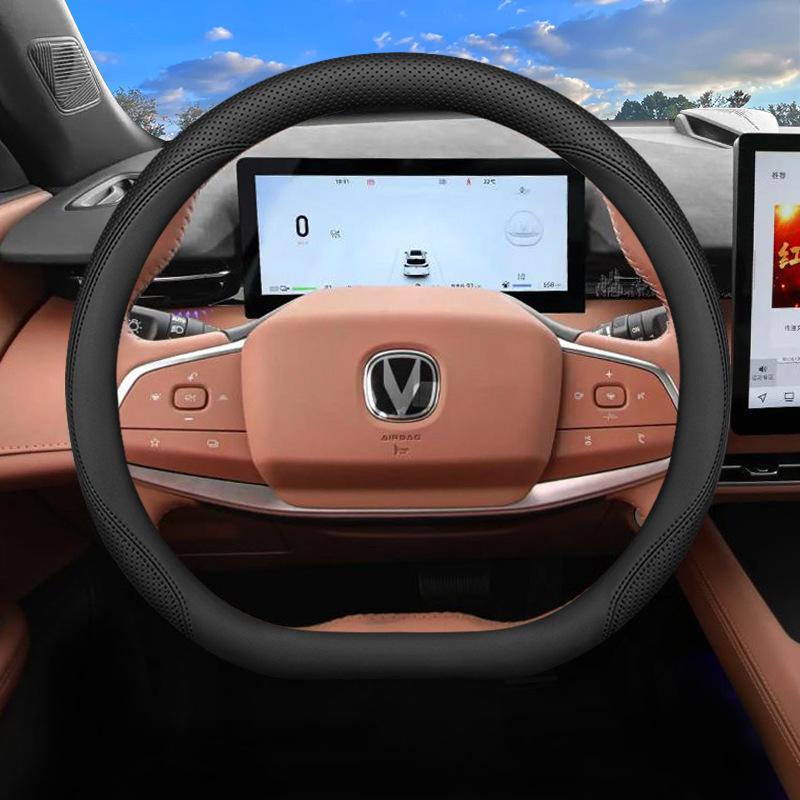 2026 For Changan Car Steering Wheel Cover Nappa Leather Fit CS35 Plus CS55 Plus CS75 Plus UNI‑T UNI‑K UNI‑V Car Accessories