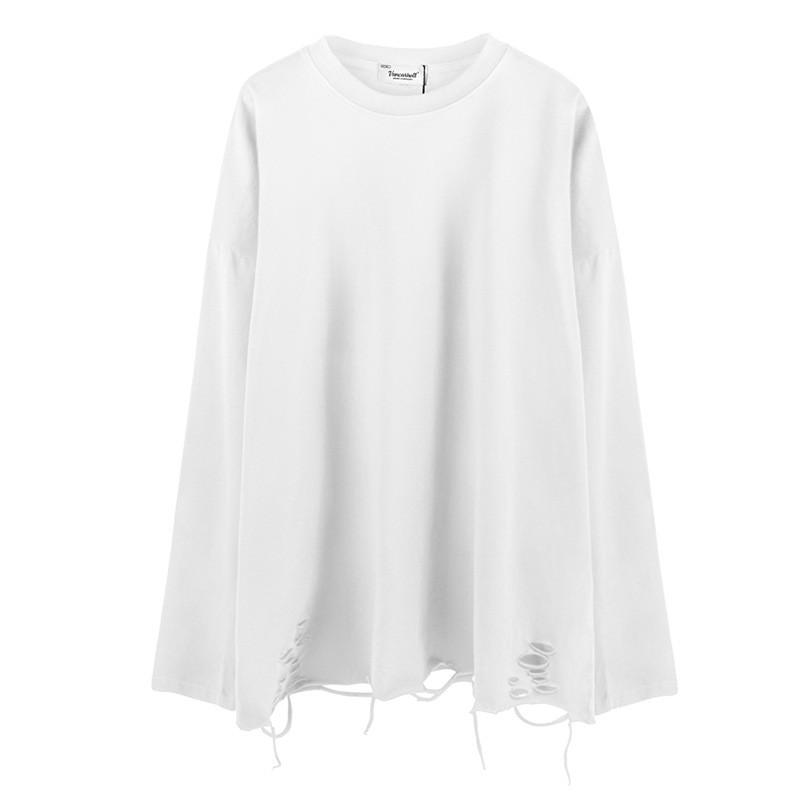 Unisex Streetwear Distressed Oversized Cotton Long