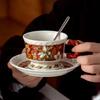 Light Luxury Retro Ceramic Cups and Plate Set High End Afternoon Tea Coffee Cup Home Breakfast Exquisite Flowers Milk Cup