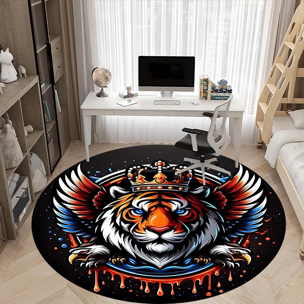 1PC Tiger Crown Emblem Office Round Rug, Non Slip, Soft and Durable Office Rug for Interior Decoration, Perfect for Office
