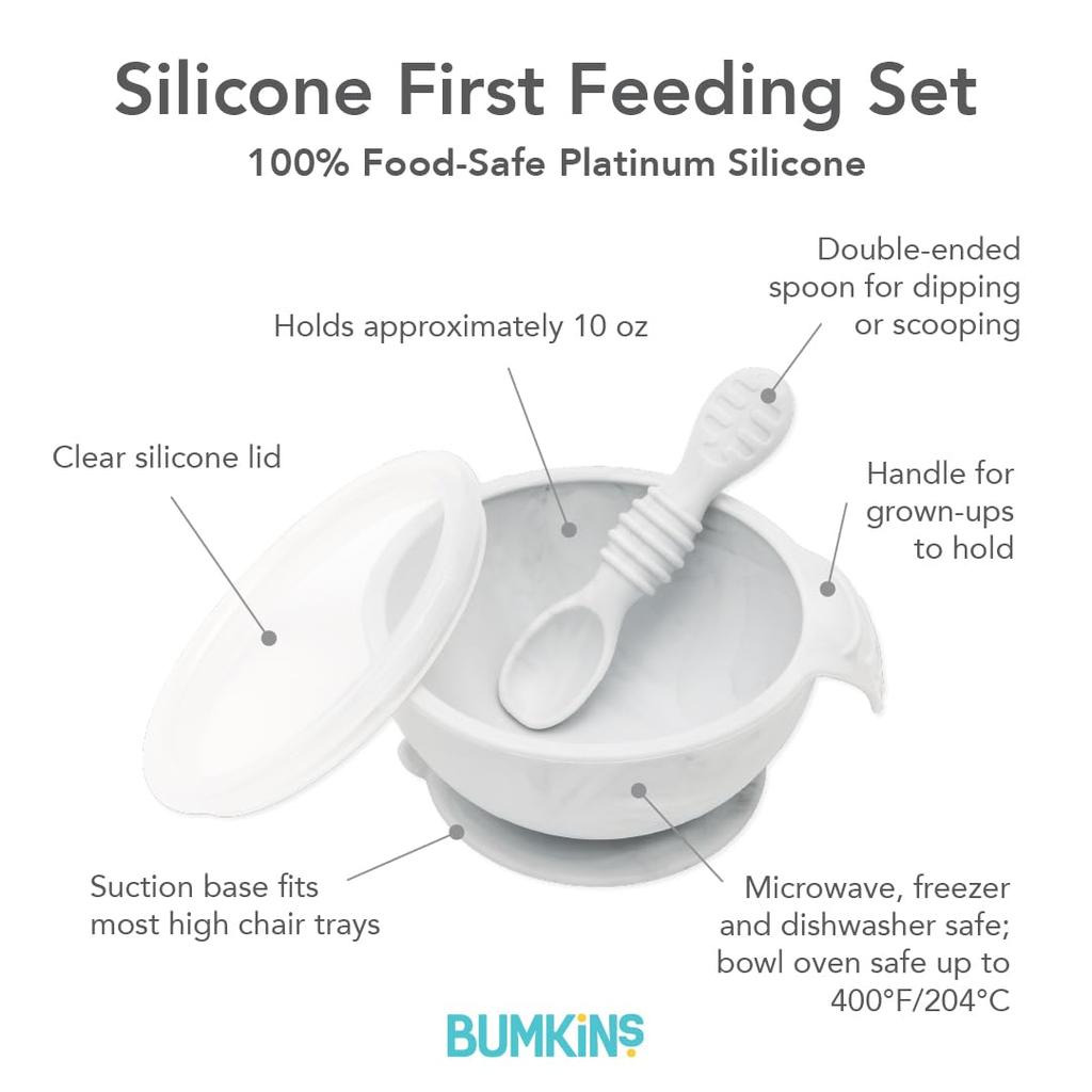 Bumkins Sticks To the Silicone Bowl Set with Suction Cups That Tip Over Japanese 4 Months Gray Marble (Bunkins) Skin! Won't [Official Product] FF-MRB