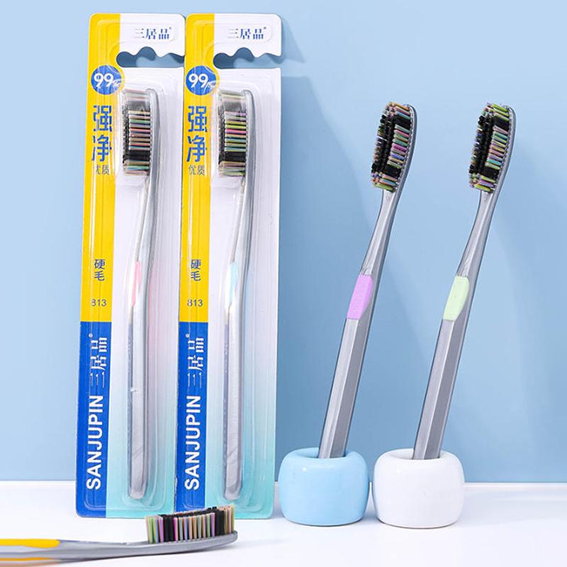 1/5 buc Periuță de dinți cu peri cu cap mare Adult Anti-alunecare Design lat Curățare orală profundă Îndepărtarea petelor de pe dinți și a petelor de fum