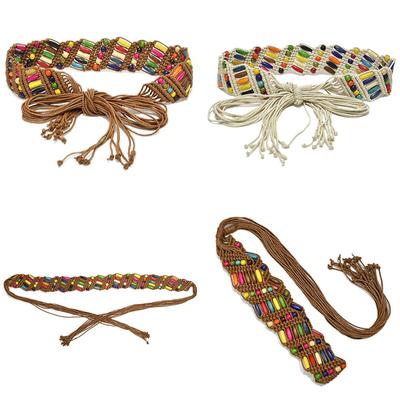 Cintos de contas femininos feitos à mão cinto trançado feminino étnico feminino cintura colorida de madeira casual largo