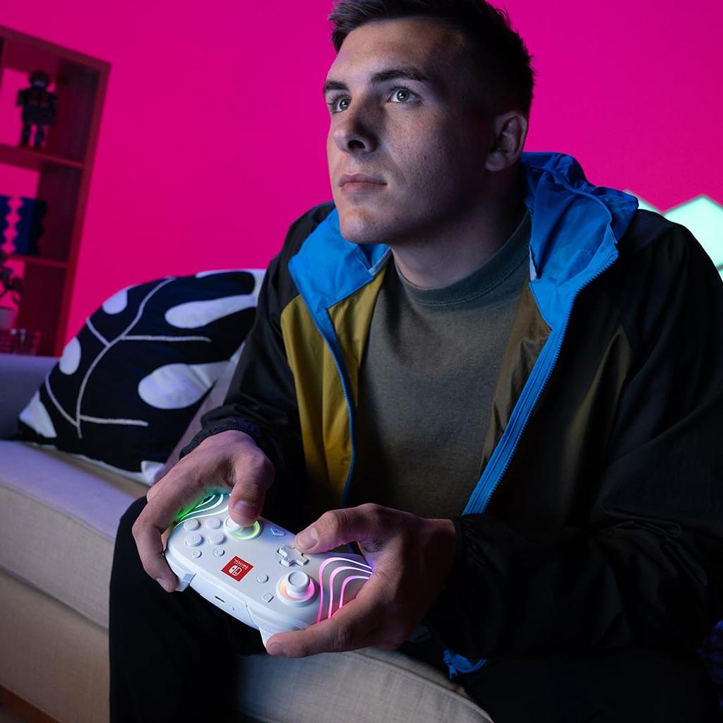 PDP Afterglow Wave Wireless Nintendo Switch Pro Controller with Motion Fully Licensed for Customizable LED Rechargeable Power White Controls,