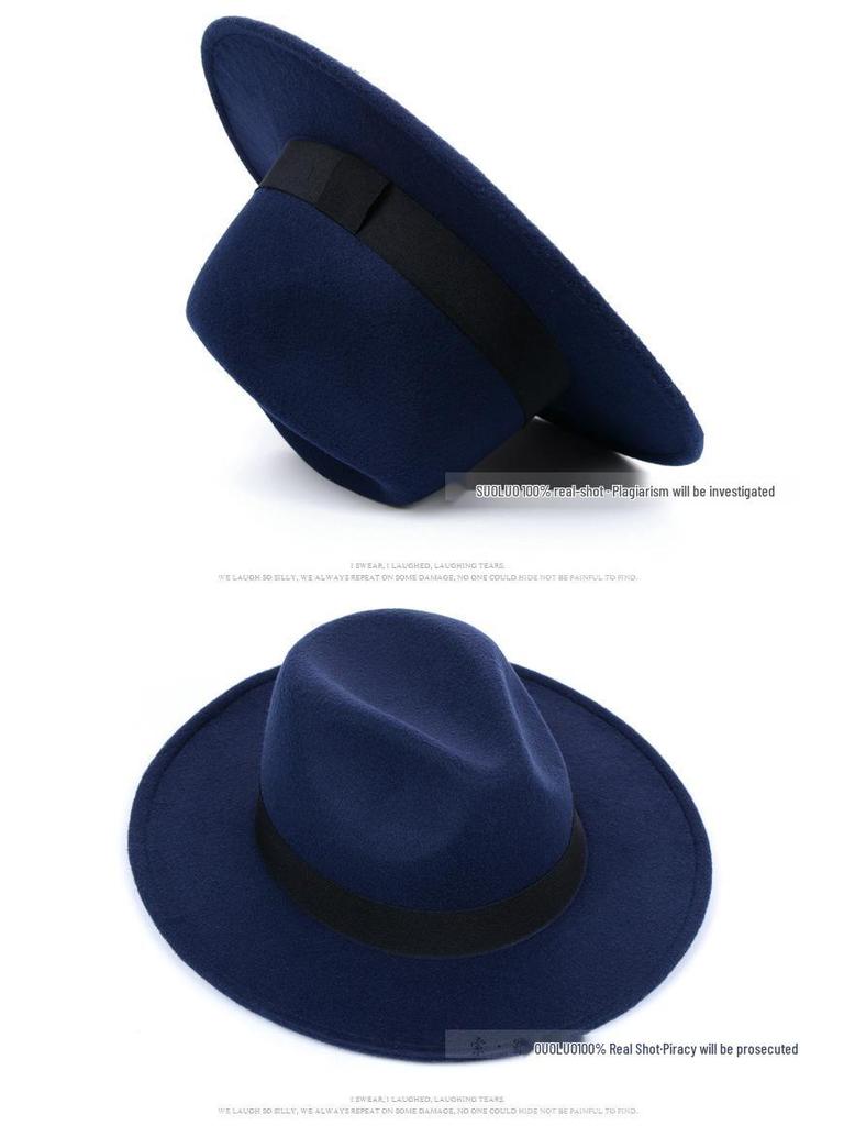 Shanghai Beach Fedora mit breiter Krempe: Schwarzer Wollfilzhut für Männer & Frauen - Vintage-Stil, Perfekt für Bühne & besondere Anlässe