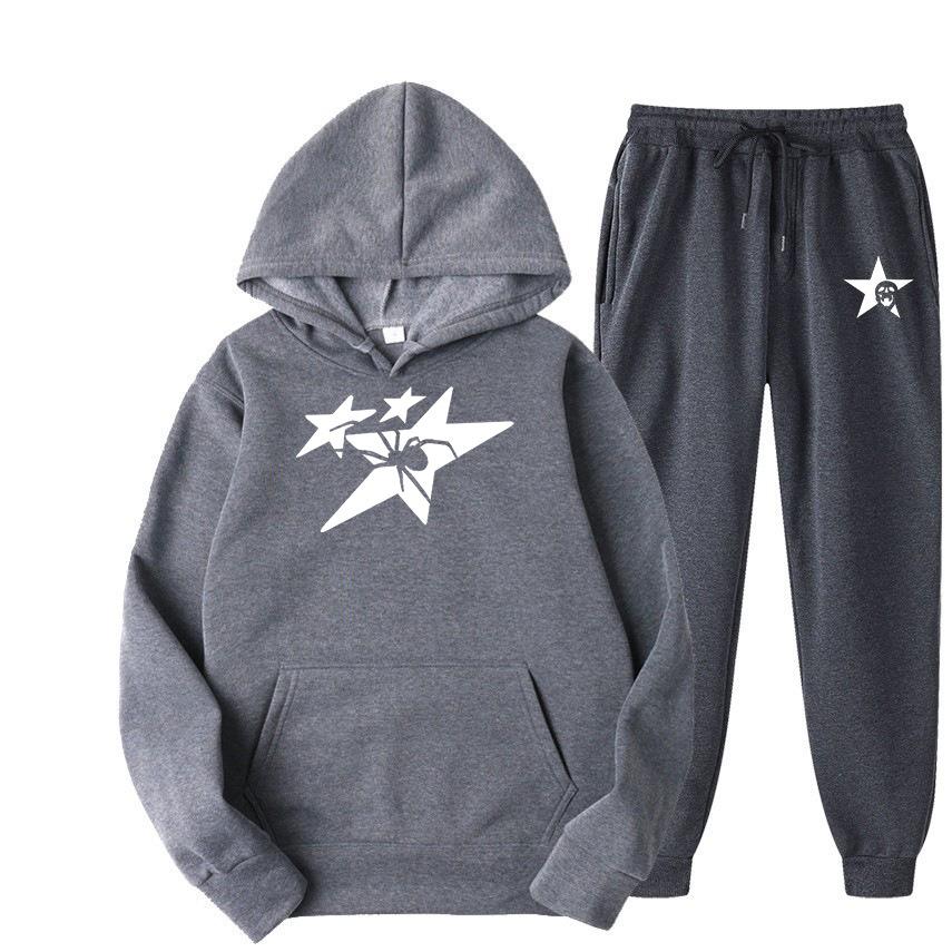 Direct supply Printed hooded sweater sweatpants set Loose casual men's sweater set Manufacturers have a large number of spot