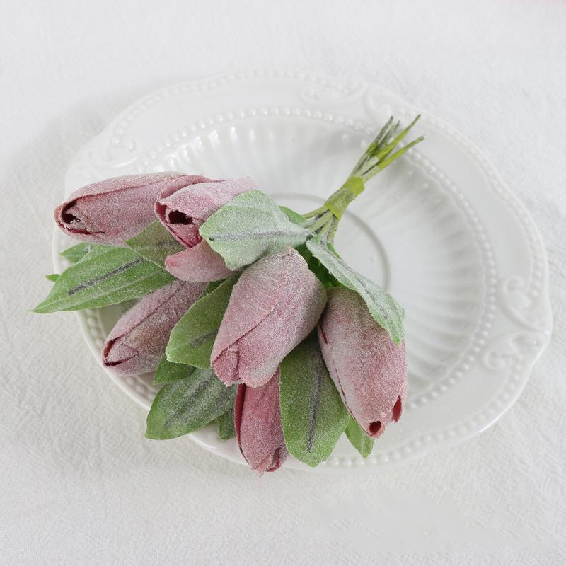 6 sztuk/pęczek Tulipany Symulacji Małe Bukiety, Realistyczne Jasne Prawdziwe Dotykowe Zielone Rośliny Liściaste,