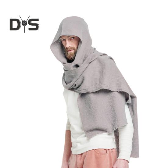 

Мужской шарф-шаль, легкий однотонный длинный шарф, шаль в стиле ретро из хлопка и льна, повязка на шею для улицы, аксессуар для одежды серый