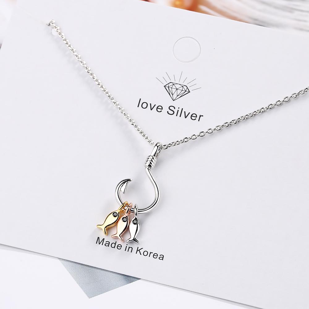 New 925 Sterling Silver Cute Three Small Fish Pendant Necklace Personality Hook Necklace Fashion Temperament Jewelry