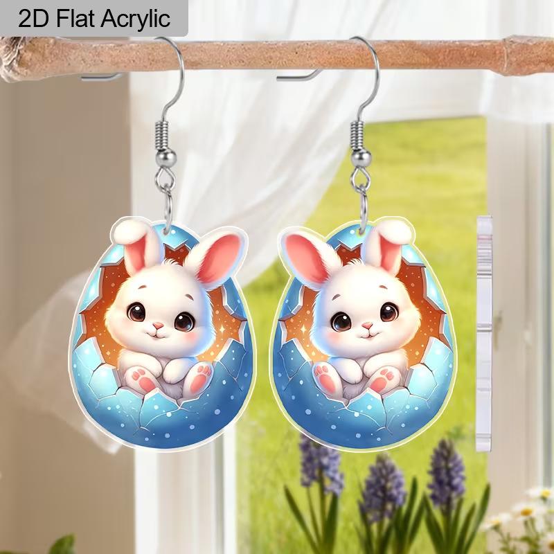 Cross-border 2026 new Easter egg earrings 2D flat acrylic creative cartoon cute bunny earrings