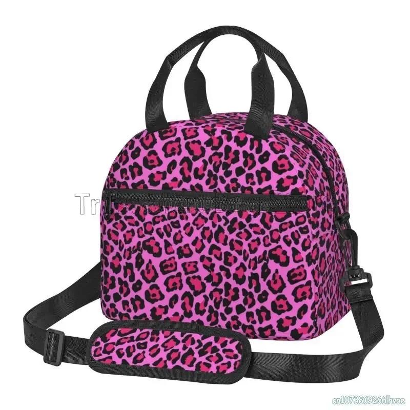 Leopard Print Insulated Lunch Box Cheetah Pink Cooler Tote for Work Office School Picnic Reusable Waterproof Thermal Lunch Bag