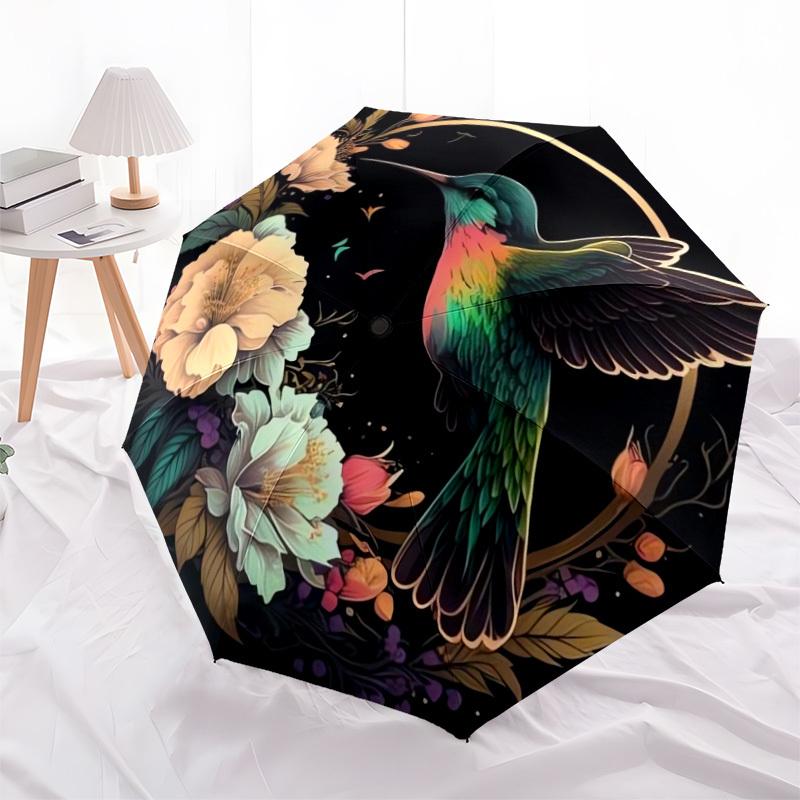 1pc Hummingbird Floral Night Garden Umbrella with Plastic Handle,Suitable for All Seasons Home Travel Outdoor UmbrellaDD410