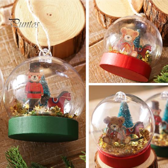 Fairy Tale Style Holiday Ornaments Crystal Ball Bear/Nutcracker Christmas Tree Hanging Ornament, Transparent Spherical Decor Supplies Pendant