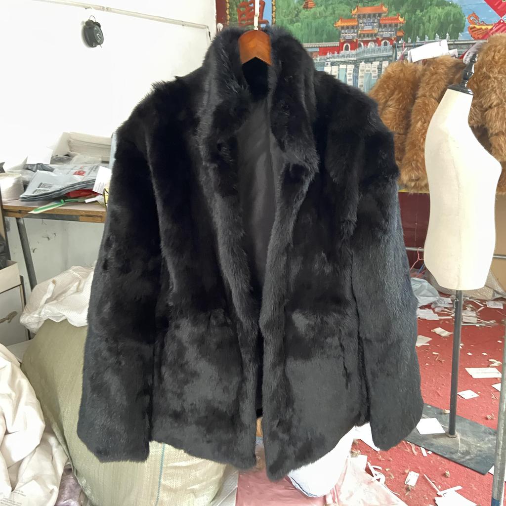 Real Rabbit Fur Coat Long Woman Winter Fashion Stand Collar Plus Size Luxury Warm Outwear Waisted Real Fur