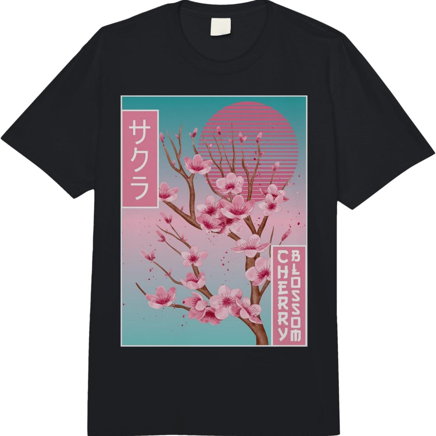 Cherry Blossom Japanese Sakura Vaporwave Aesthetic Comfort Colors Adult Heavyweight T-shirt S чёрный