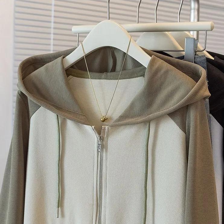 Plus Size Women's Design Sense Hooded Sweater Spring and Autumn Loose Cardigan Jacket Sports Top