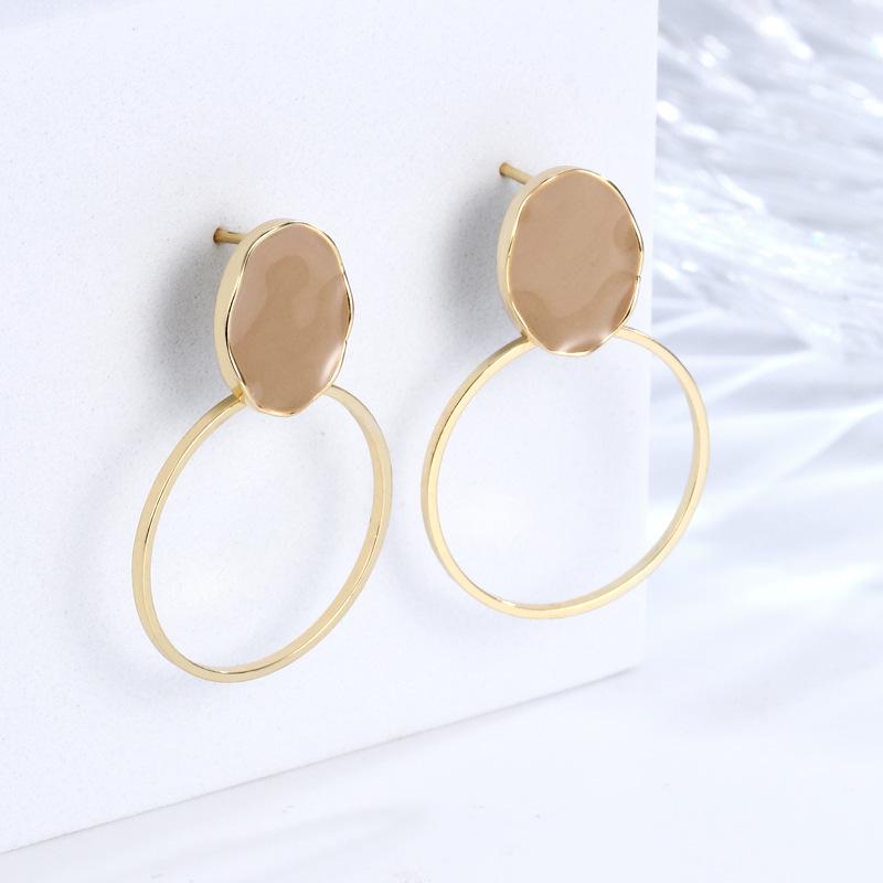 

925 Silver Geometric Circle Stud Earrings - Simple, Stylish Drip Oil Design for Women золотой