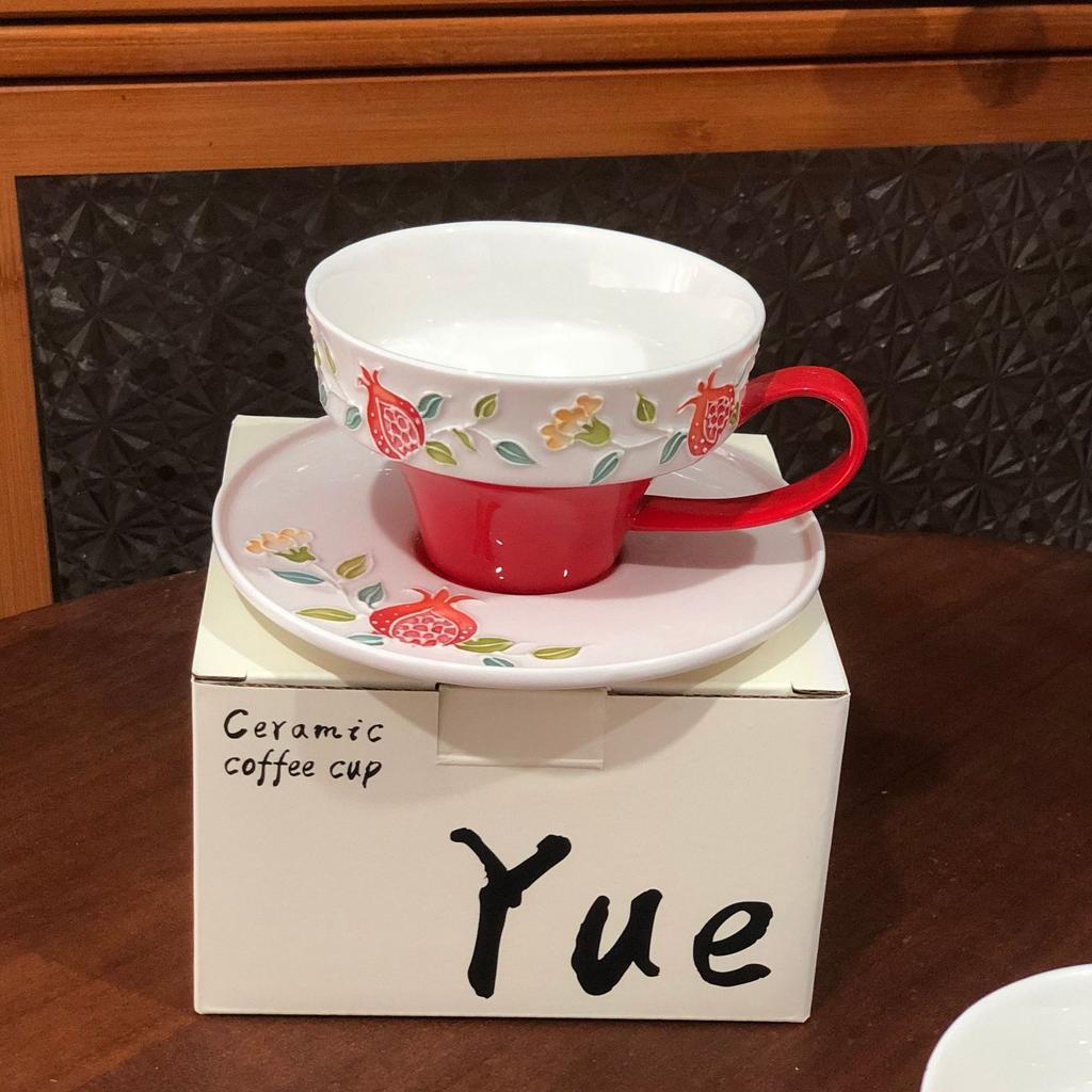 Peony Flower Pattern Ceramic Cup&saucer Dining Table Coffee Mug Milk Tea Mugs Afternoon Tea Teacup Fruit Juice Container