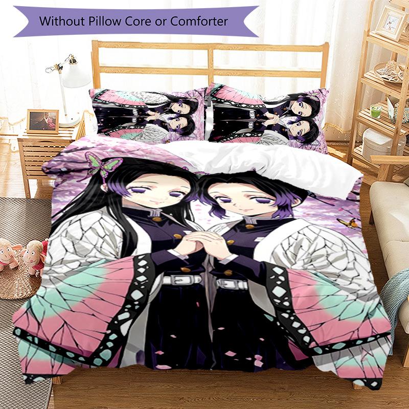 3pcs Demon Slayer characters1 pattern bedding set duvet cover set includes duvet cover &pillowcases, perfect all season bedroom decoration & gift