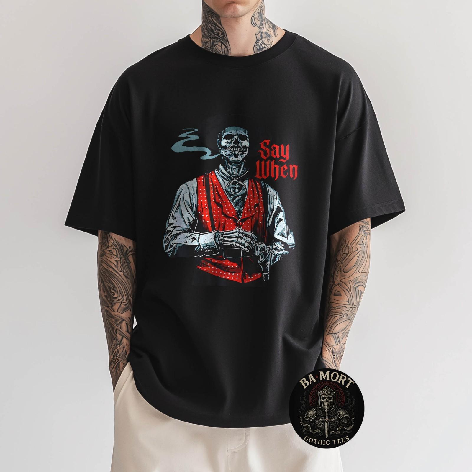 Skull Say When Funny Skeleton Lover Funny Western Cowboy T-Shirt S разноцветный