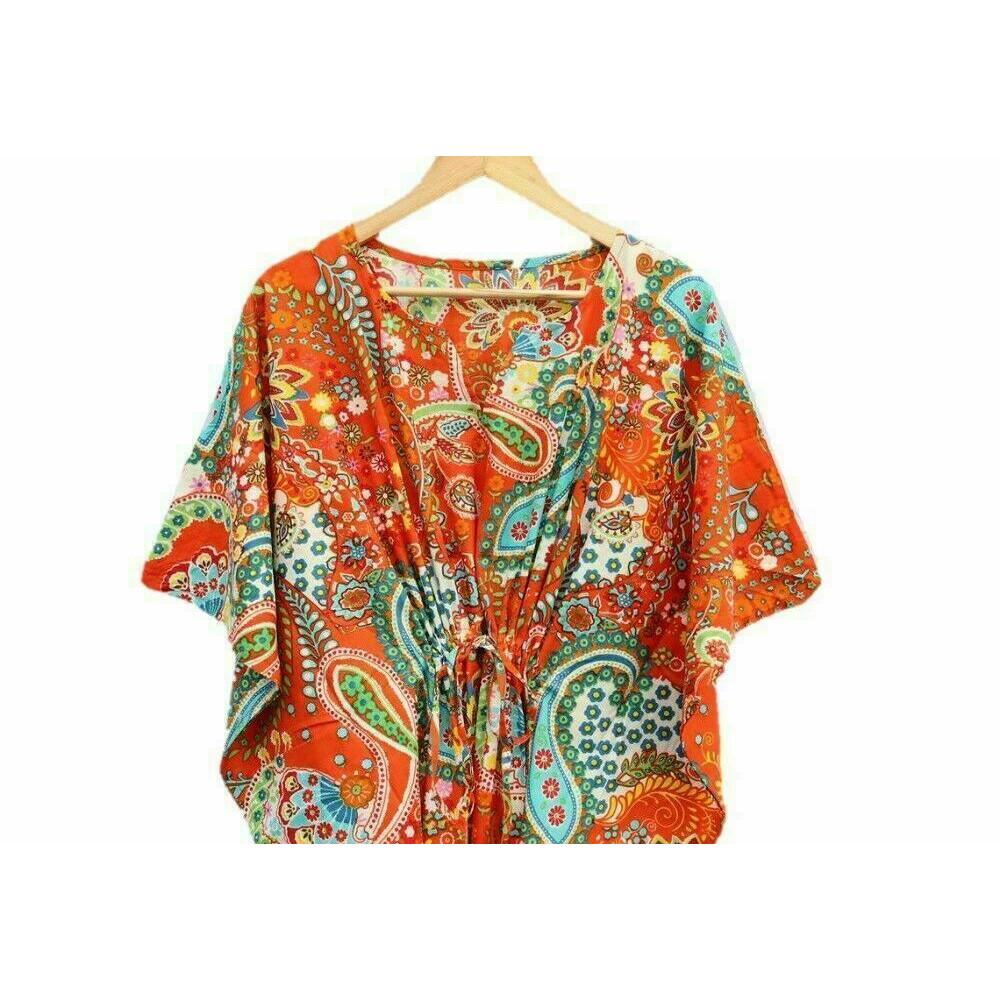 Langes indisches Kaftankleid mit Paisley-Print, Hippie-Kaftan, Maxi-Nachtwäschekleid für Damen, CKFTN-SCRN-FULL-BUYIT-001