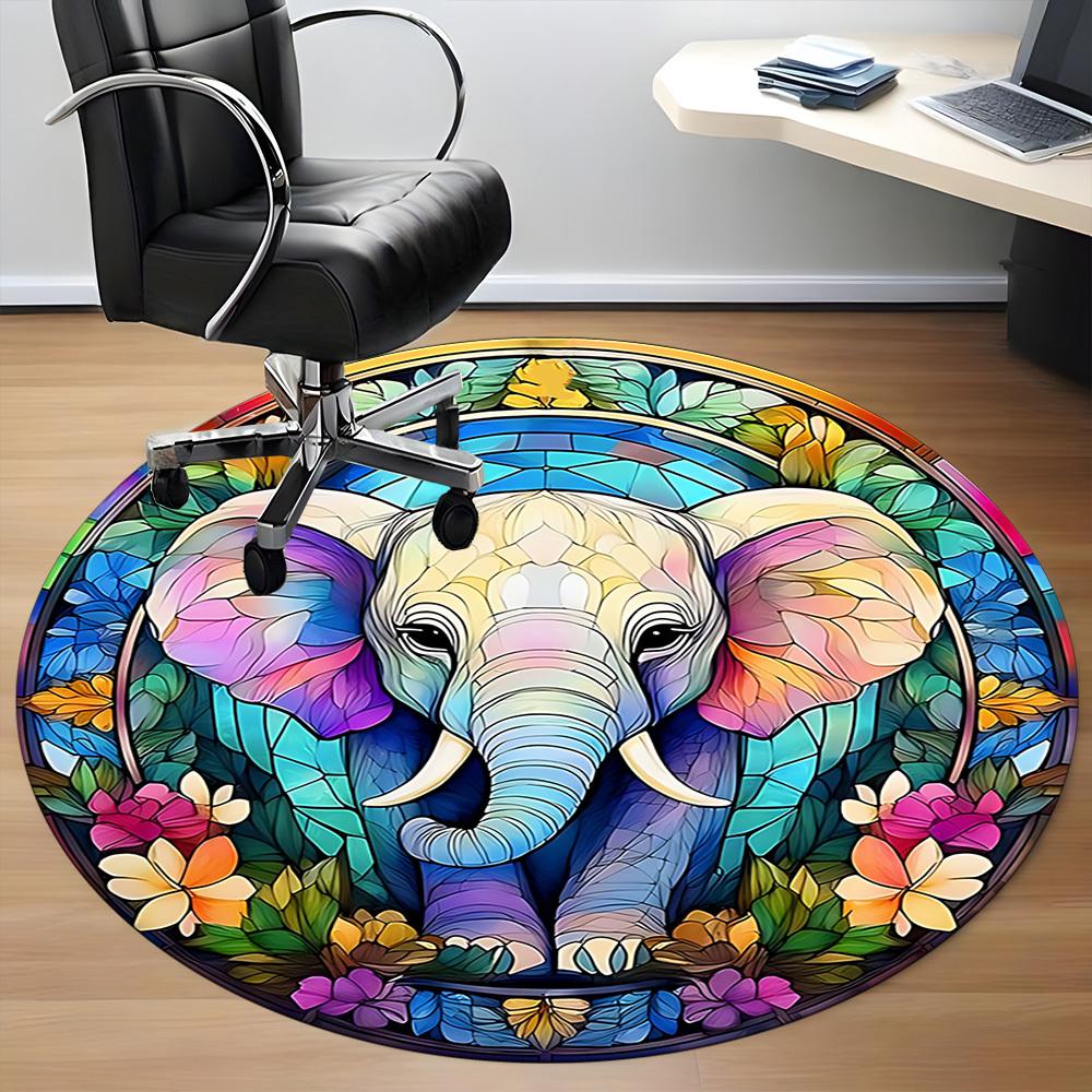1pc Stained Glass Elephant Chair Carpet for Office, Soft Comfortable Mat For Office, Living Room, Bedroom, Machine Washable Carpet yy251112214