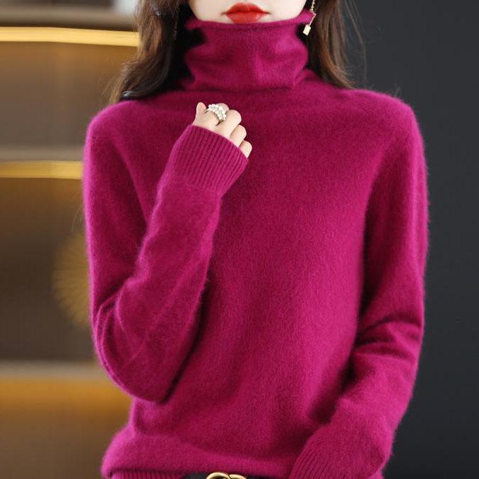 

Осенне-зимний кашемировый свитер с ворсистым воротником, женский пуловер, вязаный свитер с высоким воротником, свободный однотонный короткий топ S вино красного