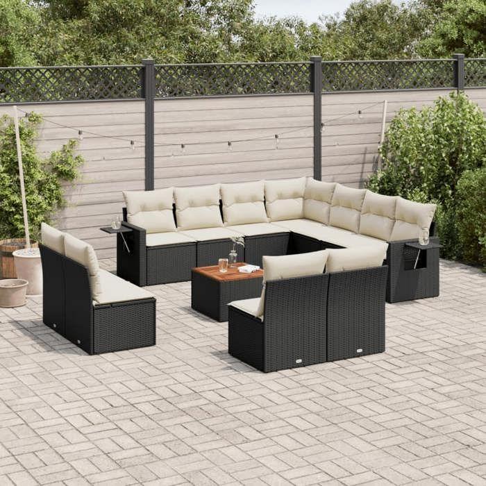 VidaXL Salon de Jardin avec Coussins 12 pcs, Canapés de Terrasse, Ensemble de Meubles de Patio, Mobilier d'Extérieur, Noir 3256952