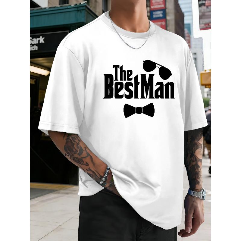 

Мужская летняя футболка с коротким рукавом с принтом Best for Man и Groom Squad - Повседневная футболка с круглым вырезом, подходящая для свадеб, подарков шаферам S белый
