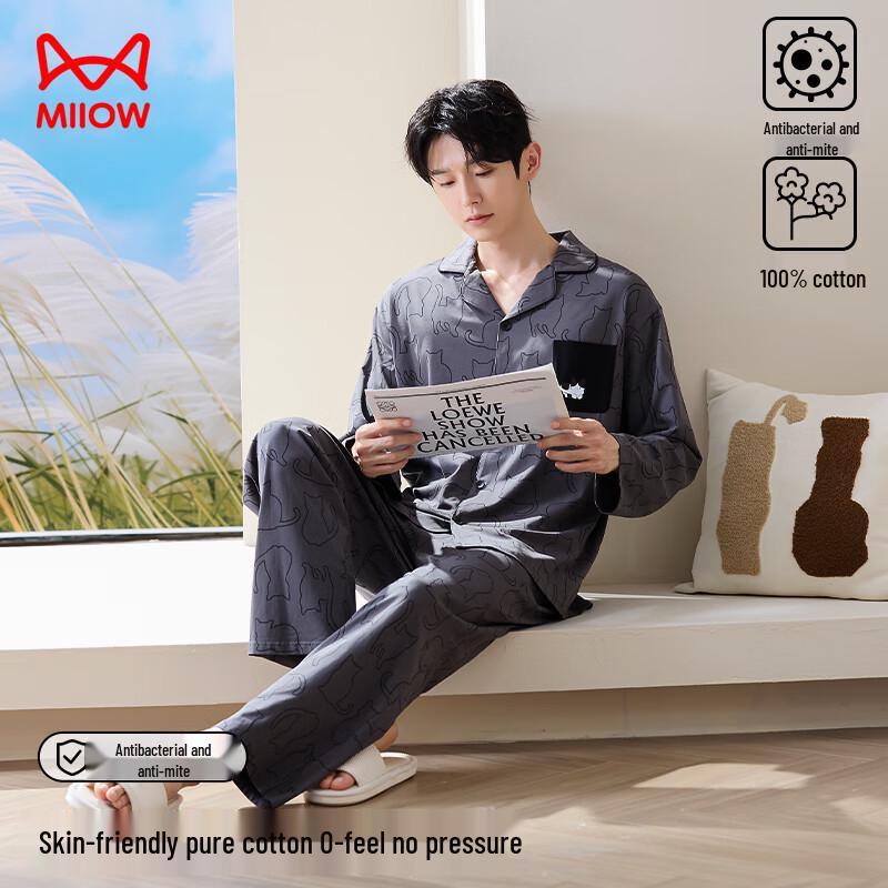 Maoren Couple s Cartoon Cat Cotton Loungewear Set 3XL