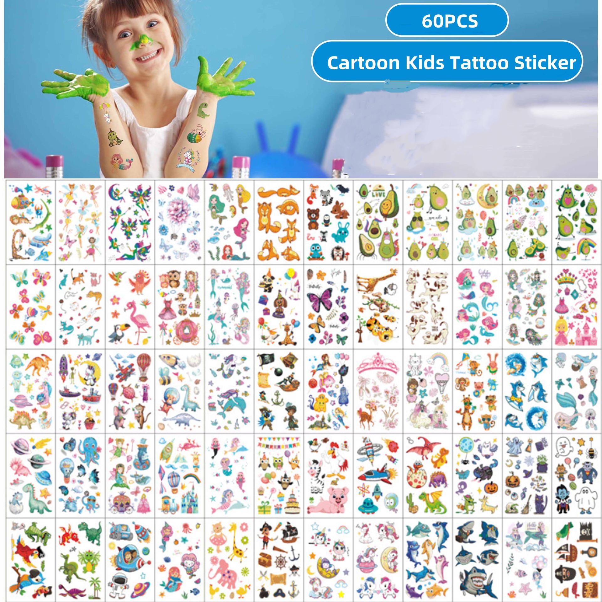 

60pcs/lot Temporary Tattoos Kids Boy Girl Cartoon Unicorn Space Dinasour Fake Tattoo Stickers for Children Birthday Arm