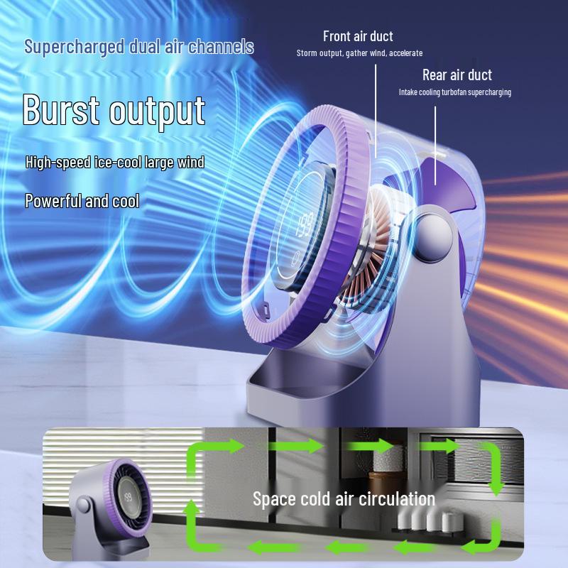 199-Speed Turbo Air Circulator Fan with Digital Display – Wall-Mount and Tabletop Rechargeable Design